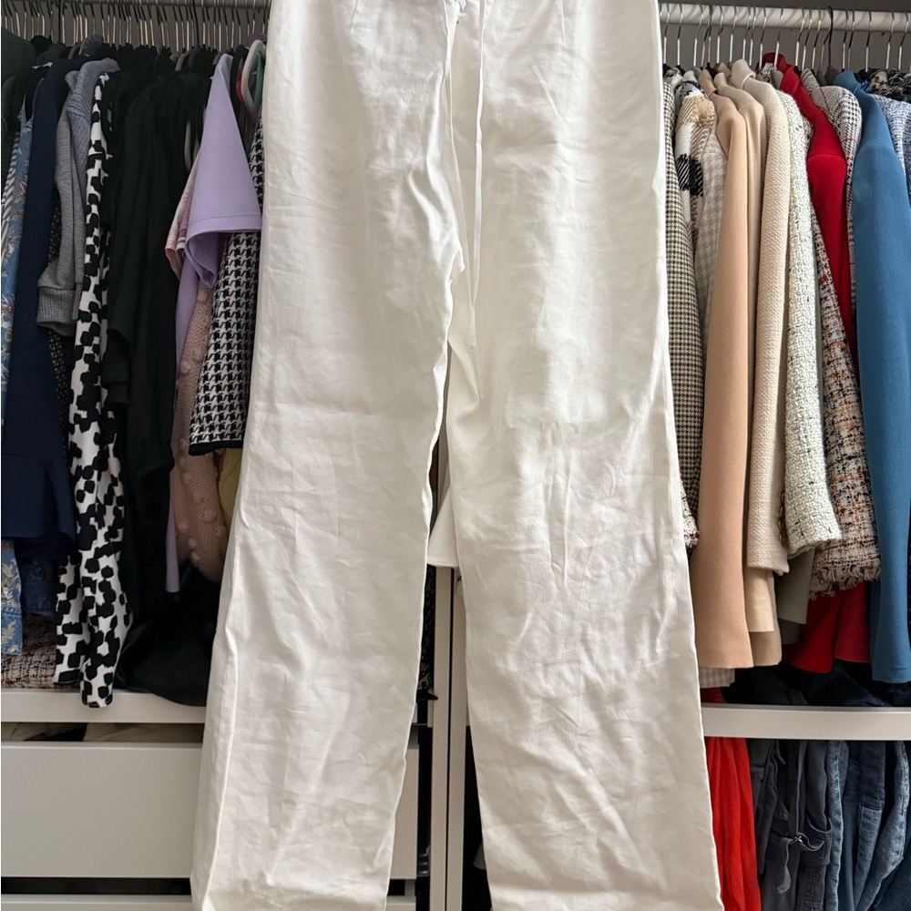 Carlisle New York Linen White Wide-Leg Buttoned Pants - Picture 5 of 6